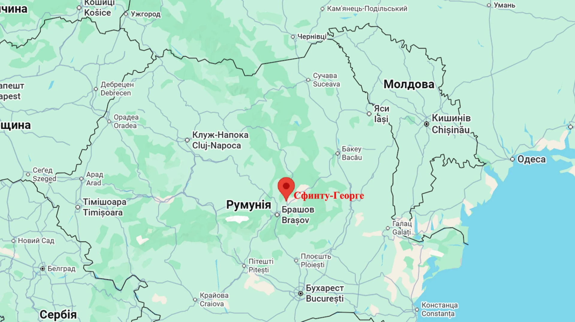 Карта дельти Дунаю з позначенням населеного пункту Сфанту-Георге
