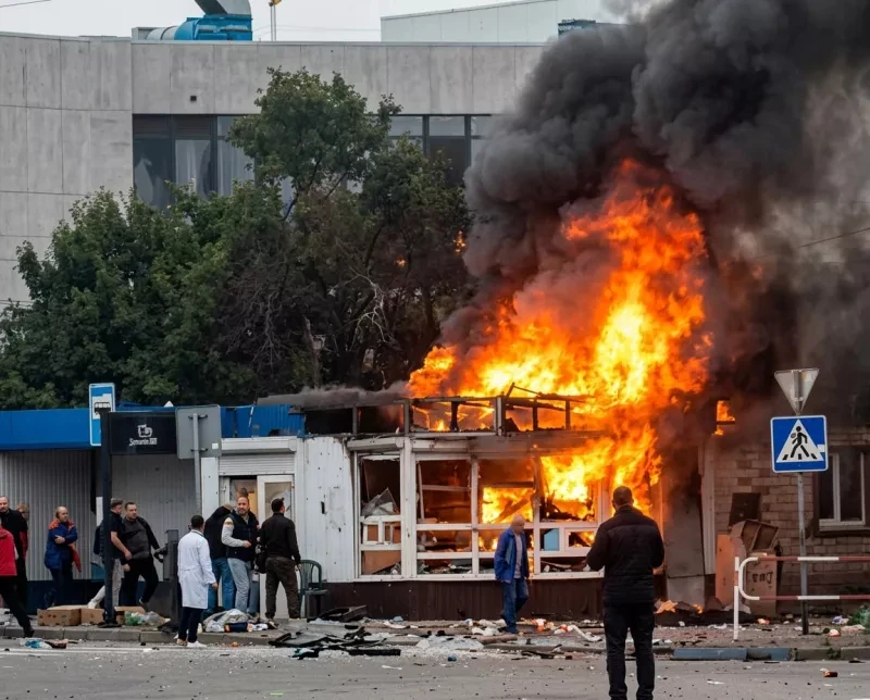 Вибух та пожежа після удару російського дрона по магазину у Звягелі 12 вересня 2026 року